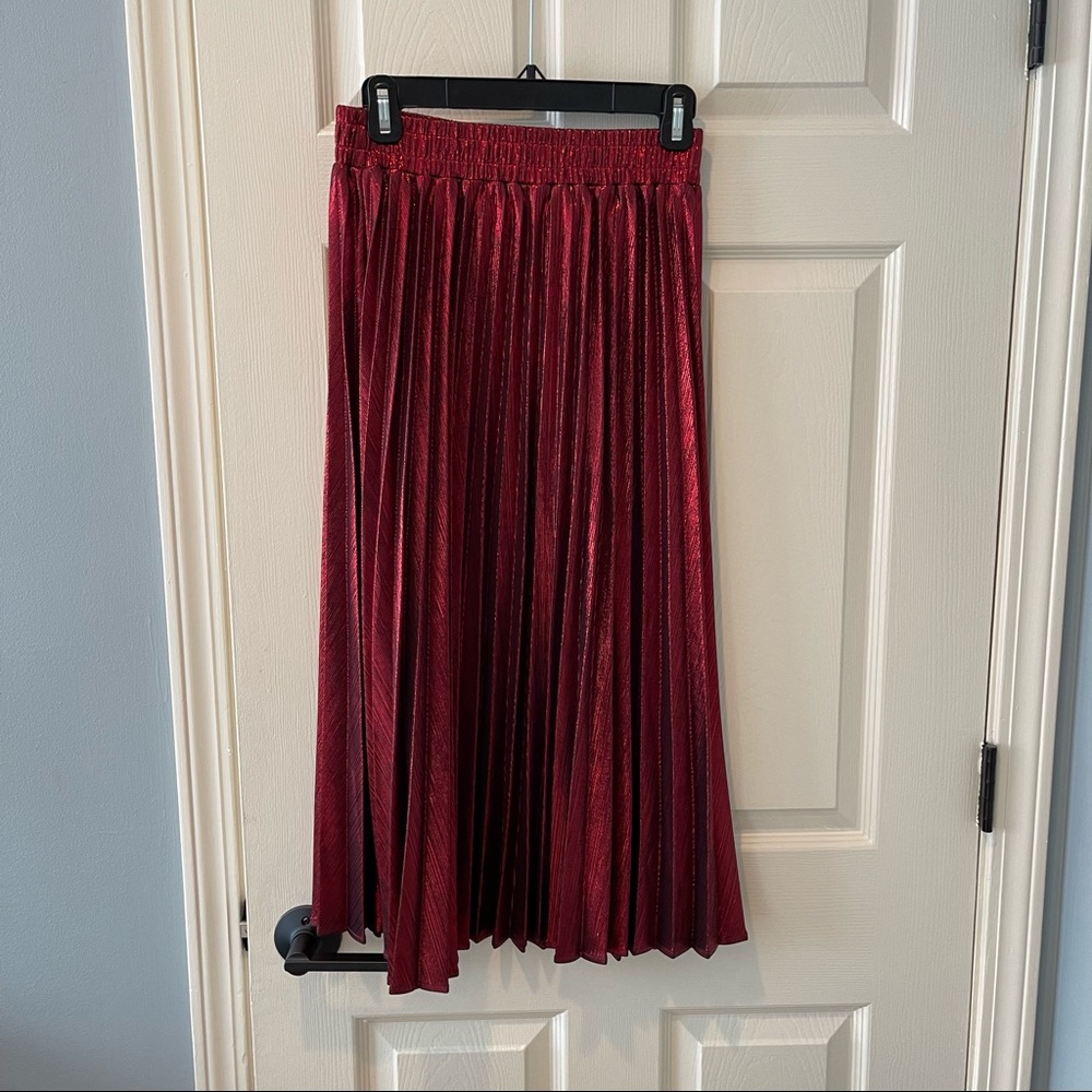Red midi pleated midi skirt